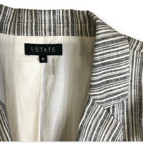 1. State Women's Striped Linen Blazer Jacket Size 6 White Grey Striped Office - Picture 3 of 12